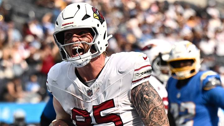 Sep 13, 2026; Inglewood, California, USA; Arizona Cardinals tight end Trey McBride (85) celebrates after catching a touchdown against the Los Angeles Chargers during the fourth quarter at SoFi Stadium. Mandatory Credit: William Liang-Imagn Images Sep 13, 2026; Inglewood, California, USA; Arizona Cardinals tight end Trey McBride (85) celebrates after catching a touchdown against the Los Angeles Chargers during the fourth quarter at SoFi Stadium. Mandatory Credit: William Liang-Imagn Images