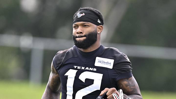 Jun 9, 2026; Houston, Texas, USA; Houston Texans wide receiver Nico Collins arrives for the team’s minicamp at Houston Methodist Training Center. Mandatory Credit: Maria Lysaker-Imagn Images  