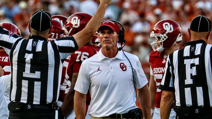 Oklahoma coach Brent Venables coaches against Texas. Oklahoma coach Brent Venables coaches against Texas.