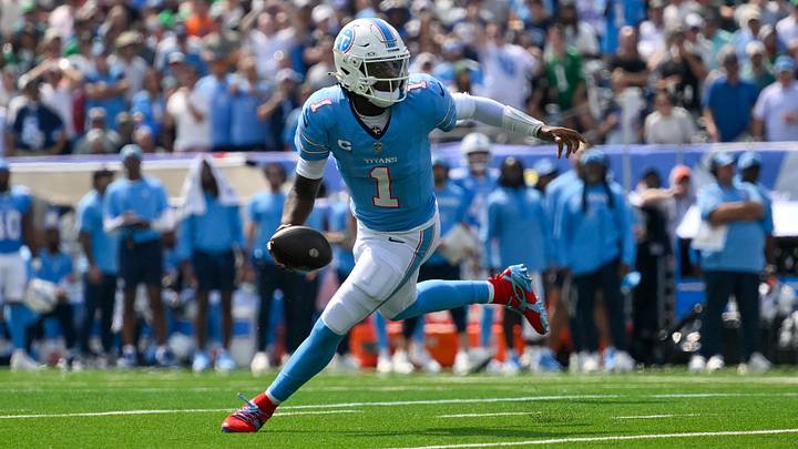 Sep 20, 2026; Nashville, Tennessee, USA; Tennessee Titans quarterback Cam Ward (1) scrambles against the Philadelphia Eagles during the first half at Nissan Stadium. Mandatory Credit: Steve Roberts-Imagn Images Sep 20, 2026; Nashville, Tennessee, USA; Tennessee Titans quarterback Cam Ward (1) scrambles against the Philadelphia Eagles during the first half at Nissan Stadium. Mandatory Credit: Steve Roberts-Imagn Images