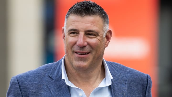 Mar 31, 2026; Phoenix, AZ, USA; New England Patriots head coach Mike Vrabel during the 2026 NFL Annual League Meeting at the Arizona Biltmore. Mandatory Credit: Mark J. Rebilas-Imagn Images