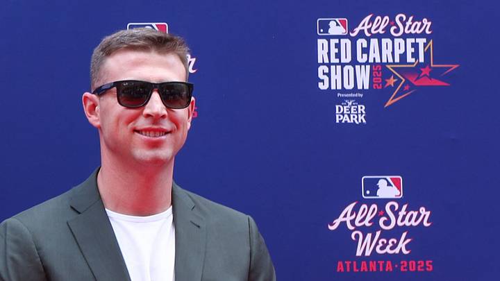 American League pitcher Kris Bubic (50) of the Kansas City Royals on the red carpet before the 2025 MLB All Star Game at Truist Park on July 15, 2025.