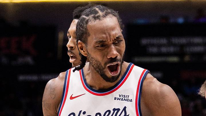 Mar 18, 2026; New Orleans, Louisiana, USA;  LA Clippers forward Kawhi Leonard (2) reacts to a call against the New Orleans Pelicans with referee Scott Twardoski (52) during second half at Smoothie King Center. Mandatory Credit: Stephen Lew-Imagn Images