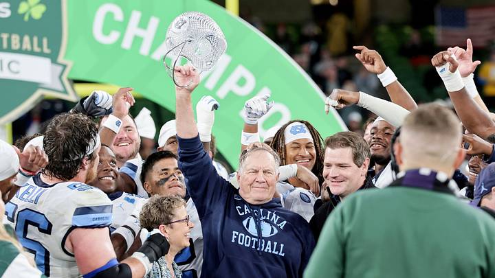 North Carolina coach Bill Belichick celebrates after the Tar Heels beat TCU in the season opener in Ireland. North Carolina coach Bill Belichick celebrates after the Tar Heels beat TCU in the season opener in Ireland.