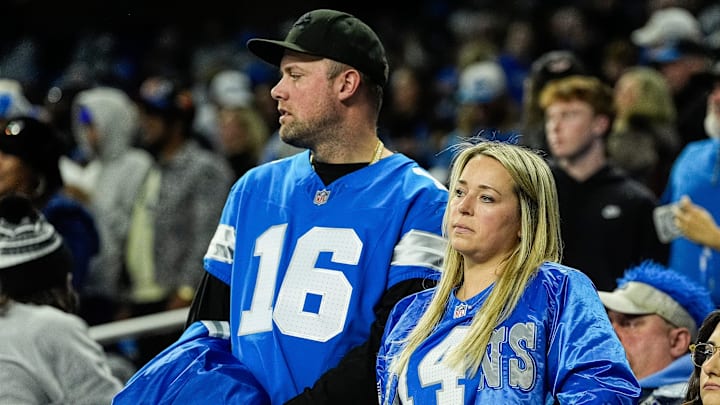 Detroit Lions fans react after the 45-31 loss to the Washington Commanders in the NFC divisional round Detroit Lions fans react after the 45-31 loss to the Washington Commanders in the NFC divisional round