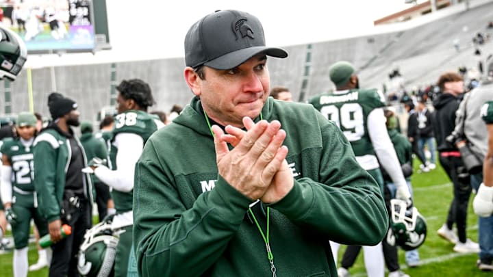 Michigan State's head coach Jonathan Smith leaves the file after the Spring Showcase on Saturday, April 20, 2024, at Spartan Stadium in East Lansing. Michigan State's head coach Jonathan Smith leaves the file after the Spring Showcase on Saturday, April 20, 2024, at Spartan Stadium in East Lansing.