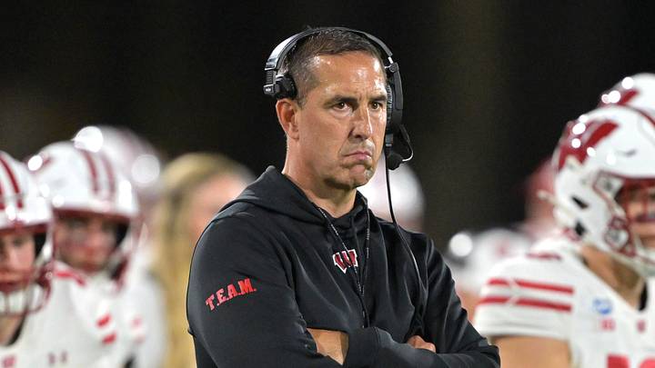Oct 17, 2026; Pasadena, California, USA; Wisconsin Badgers head coach Luke Fickell looks on during the second half against the UCLA Bruins at the Rose Bowl. 