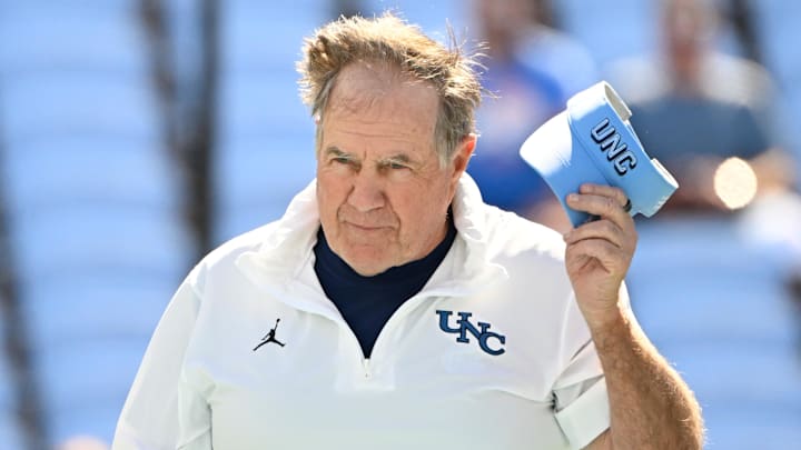 Sep 13, 2025; Chapel Hill, North Carolina, USA; North Carolina Tar Heels head coach Bill Belichick before the game at Kenan Stadium. Mandatory Credit: Bob Donnan-Imagn Images