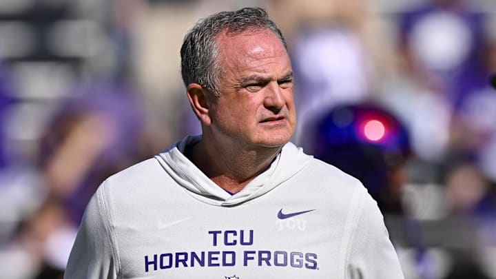 TCU Horned Frogs head coach Sonny Dykes looks on before the game against the Iowa State Cyclones at Amon G. Carter Stadium.