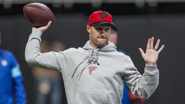 Dec 22, 2024; Atlanta, Georgia, USA; Atlanta Falcons quarterback Kirk Cousins (18) warms up on the field prior to the game against the New York Giants at Mercedes-Benz Stadium. Mandatory Credit: Dale Zanine-Imagn Images Dec 22, 2024; Atlanta, Georgia, USA; Atlanta Falcons quarterback Kirk Cousins (18) warms up on the field prior to the game against the New York Giants at Mercedes-Benz Stadium. Mandatory Credit: Dale Zanine-Imagn Images