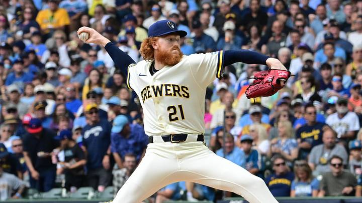 Aug 6, 2026; Milwaukee, Wisconsin, USA; Milwaukee Brewers starting pitcher Dustin May (21) throws a pitch in the first inning against the Pittsburgh Pirates at American Family Field. Mandatory Credit: Benny Sieu-Imagn Images Aug 6, 2026; Milwaukee, Wisconsin, USA; Milwaukee Brewers starting pitcher Dustin May (21) throws a pitch in the first inning against the Pittsburgh Pirates at American Family Field. Mandatory Credit: Benny Sieu-Imagn Images