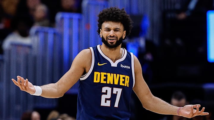 Oct 29, 2025; Denver, Colorado, USA; Denver Nuggets guard Jamal Murray (27) reacts after a play in the third quarter against the New Orleans Pelicans at Ball Arena. Mandatory Credit: Isaiah J. Downing-Imagn Images Oct 29, 2025; Denver, Colorado, USA; Denver Nuggets guard Jamal Murray (27) reacts after a play in the third quarter against the New Orleans Pelicans at Ball Arena. Mandatory Credit: Isaiah J. Downing-Imagn Images