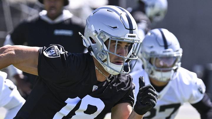 May 28, 2026; Henderson, NV, USA; Las Vegas Raiders wide receiver Jack Bech (18) runs through a drill during organized team activities at Intermountain Health Performance Center. Mandatory Credit: Candice Ward-Imagn Images May 28, 2026; Henderson, NV, USA; Las Vegas Raiders wide receiver Jack Bech (18) runs through a drill during organized team activities at Intermountain Health Performance Center. Mandatory Credit: Candice Ward-Imagn Images