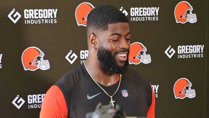 Jul 30, 2026; Berea, OH, USA; Cleveland Browns defensive end Jared Verse (8) talks to the media during training camp at CrossCountry Mortgage Campus. Mandatory Credit: Ken Blaze-Imagn Images Jul 30, 2026; Berea, OH, USA; Cleveland Browns defensive end Jared Verse (8) talks to the media during training camp at CrossCountry Mortgage Campus. Mandatory Credit: Ken Blaze-Imagn Images