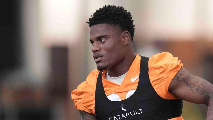 Tennessee defensive back Boo Carter (23) runs during Tennessee football preseason practice, in Knoxville, Tennessee, July 31, 2025. Tennessee defensive back Boo Carter (23) runs during Tennessee football preseason practice, in Knoxville, Tennessee, July 31, 2025.