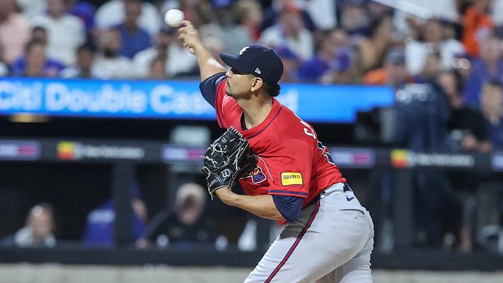 Aug 13, 2025; New York City, New York, USA; Atlanta Braves starting pitcher Carlos Carrasco (59) pitches in the first inning against the against the New York Mets at Citi Field. Mandatory Credit: Wendell Cruz-Imagn Images Aug 13, 2025; New York City, New York, USA; Atlanta Braves starting pitcher Carlos Carrasco (59) pitches in the first inning against the against the New York Mets at Citi Field. Mandatory Credit: Wendell Cruz-Imagn Images