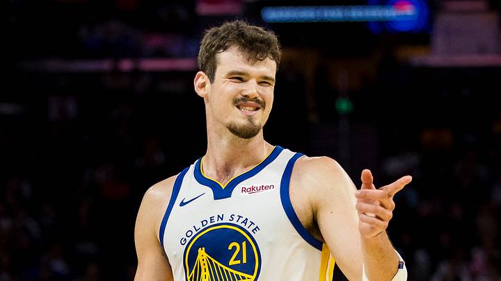 Oct 8, 2025; San Francisco, California, USA; Golden State Warriors center Quinten Post (21) reacts after hitting a three-point shot against the Portland Trail Blazers during the fourth quarter at Chase Center. Mandatory Credit: John Hefti-Imagn Images Oct 8, 2025; San Francisco, California, USA; Golden State Warriors center Quinten Post (21) reacts after hitting a three-point shot against the Portland Trail Blazers during the fourth quarter at Chase Center. Mandatory Credit: John Hefti-Imagn Images