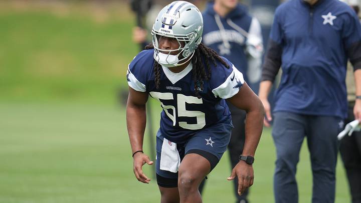 Dallas Cowboys LB Jaishawn Barham goes through a drill during practice at the Ford Center at the Star Training Facility. Dallas Cowboys LB Jaishawn Barham goes through a drill during practice at the Ford Center at the Star Training Facility.