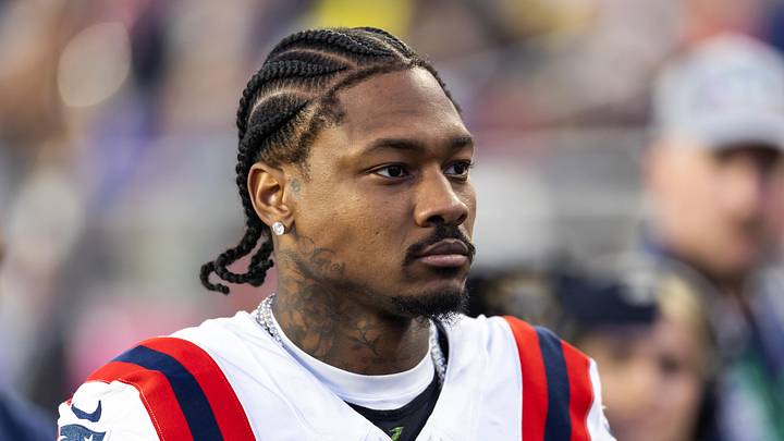 Feb 8, 2026; Santa Clara, CA, USA; New England Patriots wide receiver Stefon Diggs (8) against the Seattle Seahawks during Super Bowl LX at Levi's Stadium. Mandatory Credit: Mark J. Rebilas-Imagn Images