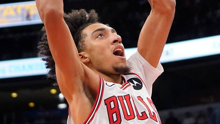 Oct 16, 2025; Chicago, Illinois, USA; Chicago Bulls forward Noa Essengue (24) scores against the Minnesota Timberwolves during the second half at United Center. Mandatory Credit: David Banks-Imagn Images Oct 16, 2025; Chicago, Illinois, USA; Chicago Bulls forward Noa Essengue (24) scores against the Minnesota Timberwolves during the second half at United Center. Mandatory Credit: David Banks-Imagn Images