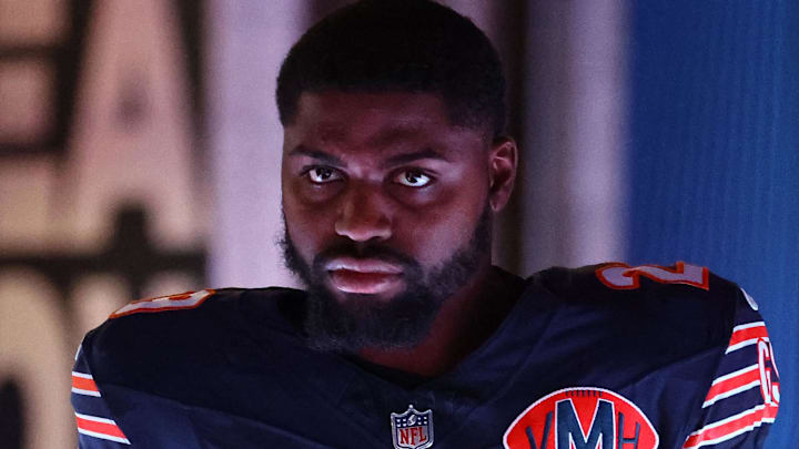 Oct 19, 2025; Chicago, Illinois, USA; Chicago Bears cornerback Tyrique Stevenson (29) takes the field before the game against the New Orleans Saints at Soldier Field.