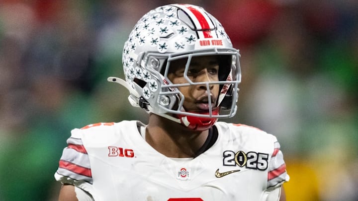 Jan 20, 2025; Atlanta, GA, USA; Ohio State Buckeyes linebacker Sonny Styles (6) against the Notre Dame Fighting Irish during the CFP National Championship college football game at Mercedes-Benz Stadium. Mandatory Credit: Mark J. Rebilas-Imagn Images