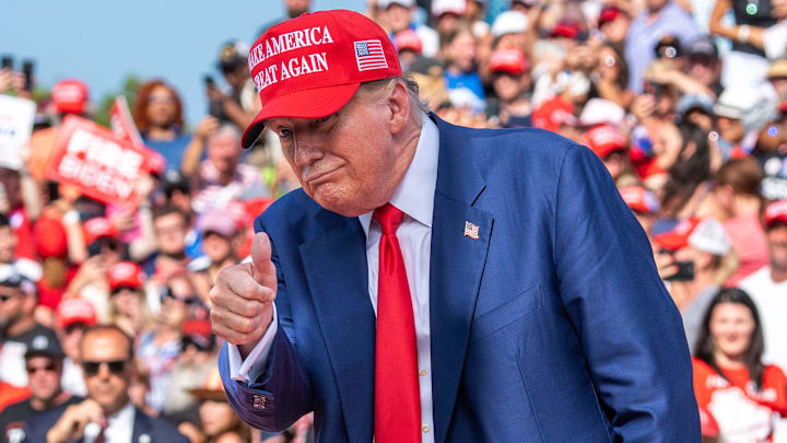 Former President Donald Trump departs after making remarks at a rally, June 18, 2024 at the Racine Festival Park in Racine. Former President Donald Trump departs after making remarks at a rally, June 18, 2024 at the Racine Festival Park in Racine.