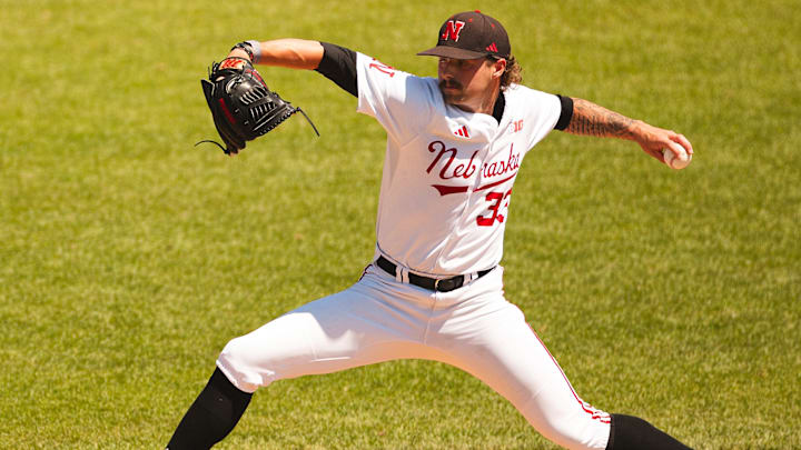 Nebraska pitcher Jackson Brockett delivers Sunday against Michigan at Haymarket Park.
