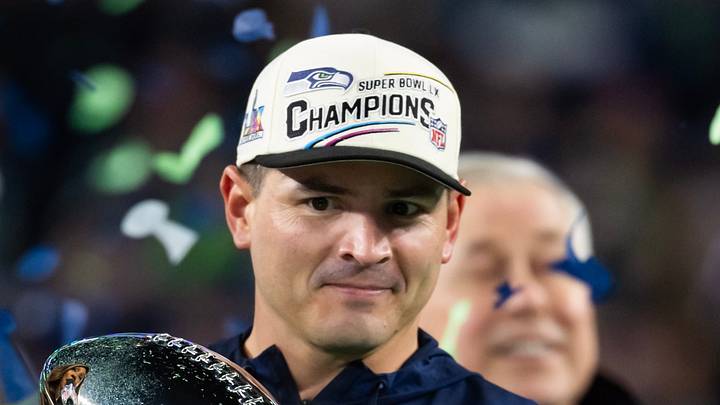 Seattle Seahawks head coach Mike Macdonald celebrates with the Vince Lombardi trophy Seattle Seahawks head coach Mike Macdonald celebrates with the Vince Lombardi trophy