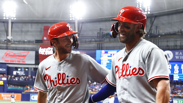 Jul 5, 2023; St. Petersburg, Florida, USA;  Philadelphia Phillies shortstop Trea Turner (7) is