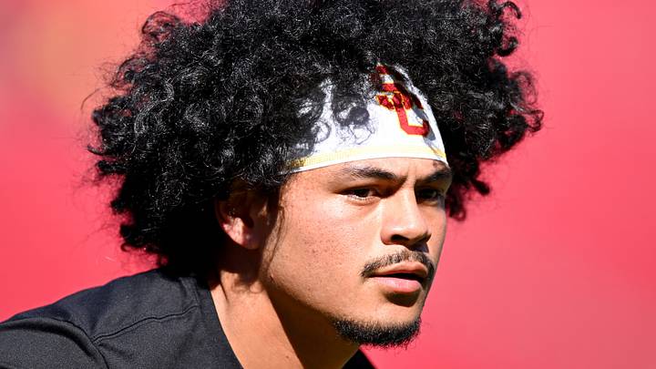 Oct 3, 2026; Los Angeles, California, USA;  USC Trojans quarterback Jayden Maiava (14) warms up prior to the game against the Washington Huskies at United Airlines Field at Los Angeles Memorial Coliseum.  Mandatory Credit: Griffin Hooper-Imagn Images
