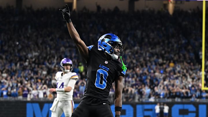 Detroit Lions cornerback Terrion Arnold (0).