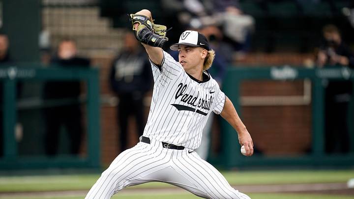 Vanderbilt pitcher JD Thompson (22) pitches against Xavier during the first inning at Hawkins Field in Nashville, Tenn., Friday, March 7, 2025. Vanderbilt pitcher JD Thompson (22) pitches against Xavier during the first inning at Hawkins Field in Nashville, Tenn., Friday, March 7, 2025.