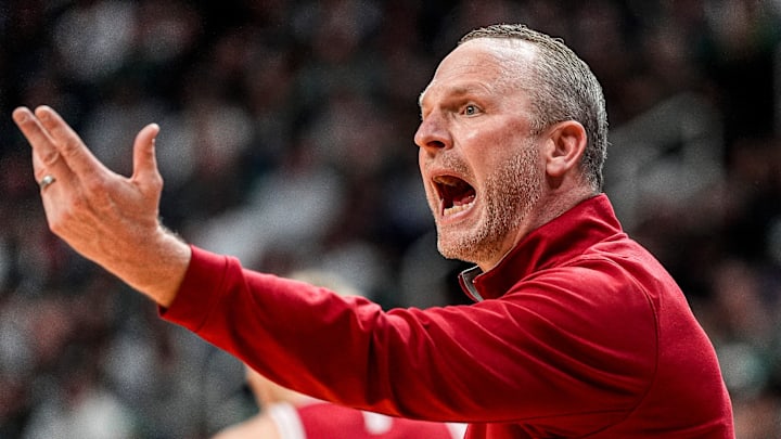 Indiana coach Darian DeVries against Michigan State at Breslin Center in East Lansing on Tuesday, Jan. 13, 2026.