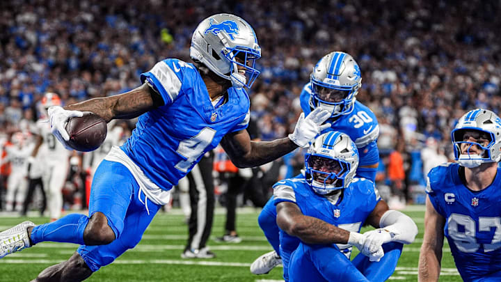 Detroit Lions cornerback D.J. Reed celebrates an interception against the Cleveland Browns 
