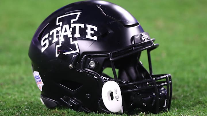 Jan 2, 2021; Glendale, AZ, USA; Detailed view of an Iowa State Cyclones helmet during the Fiesta Bowl at State Farm Stadium.