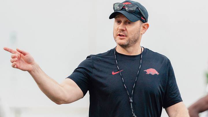 Arkansas Razorbacks coach Ryan Silverfield during spring practice drills in Fayetteville, Ark. Arkansas Razorbacks coach Ryan Silverfield during spring practice drills in Fayetteville, Ark.