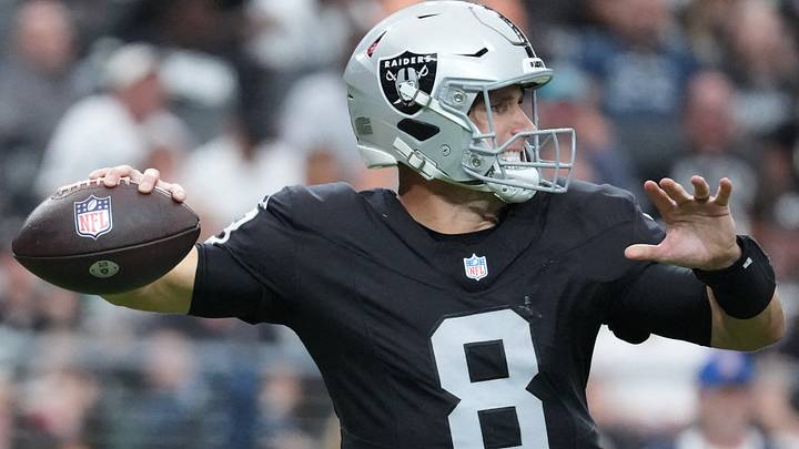 Sep 13, 2026; Paradise, Nevada, USA; Las Vegas Raiders quarterback Kirk Cousins (8) throws in the fourth quarter against the Miami Dolphins at Allegiant Stadium. Mandatory Credit: Kirby Lee-Imagn Images Sep 13, 2026; Paradise, Nevada, USA; Las Vegas Raiders quarterback Kirk Cousins (8) throws in the fourth quarter against the Miami Dolphins at Allegiant Stadium. Mandatory Credit: Kirby Lee-Imagn Images