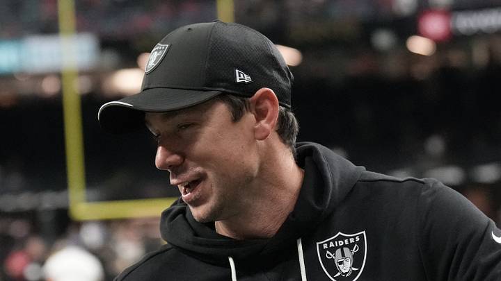 Sep 27, 2026; New Orleans, Louisiana, USA;  Las Vegas Raiders head coach Klint Kubiak and quarterbacks coach Mike Sullivan celebrate after defeating the Las Vegas Raiders at Caesars Superdome.  Mandatory Credit: Matthew Hinton-Imagn Images