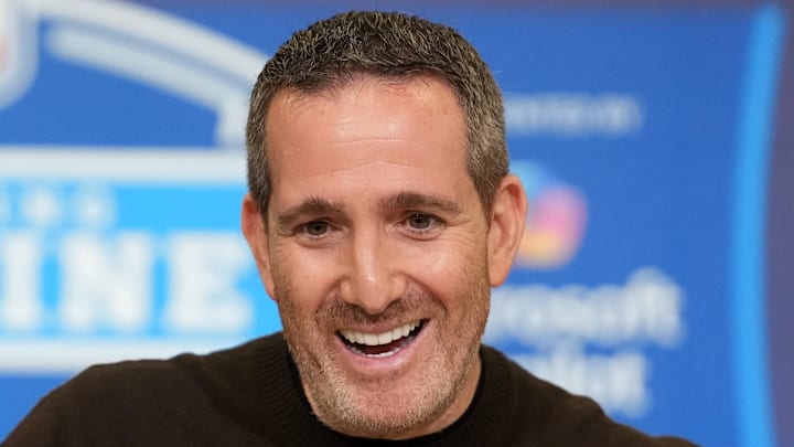 Feb 24, 2026; Indianapolis, IN, USA; Philadelphia Eagles general manager Howie Roseman speaks at the NFL Scouting Combine at the Indiana Convention Center. Mandatory Credit: Kirby Lee-Imagn Images