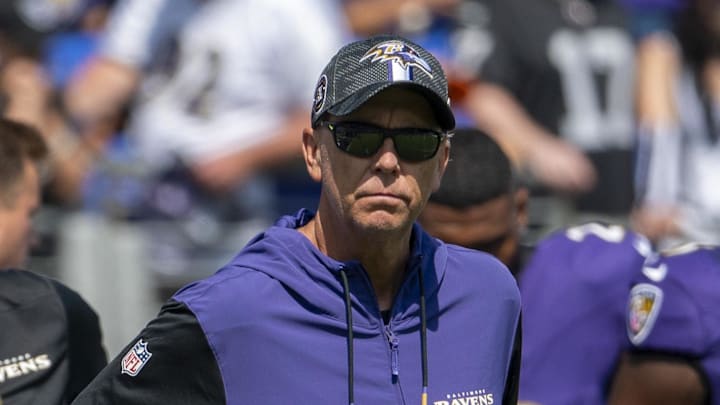 Sep 15, 2024; Baltimore, Maryland, USA; Baltimore Ravens coordinator Todd Monken on the field before the game against the Las Vegas Raiders at M&T Bank Stadium. Mandatory Credit: Tommy Gilligan-Imagn Images Sep 15, 2024; Baltimore, Maryland, USA; Baltimore Ravens coordinator Todd Monken on the field before the game against the Las Vegas Raiders at M&T Bank Stadium. Mandatory Credit: Tommy Gilligan-Imagn Images