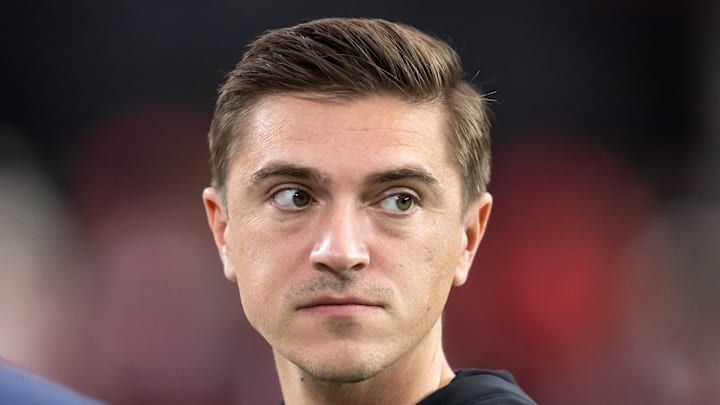 Nov 23, 2025; Glendale, Arizona, USA; Jacksonville Jaguars general manager James Gladstone against the Arizona Cardinals at State Farm Stadium. Mandatory Credit: Mark J. Rebilas-Imagn Images