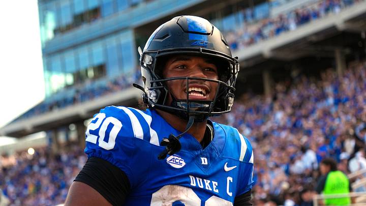 Sep 19, 2026; Durham, North Carolina, USA; Duke Blue Devils running back Nate Sheppard (20) scores a touchdown on his run against the Stanford Cardinal during the first half at Wallace Wade Stadium. Mandatory Credit: James Guillory-Imagn Images Sep 19, 2026; Durham, North Carolina, USA; Duke Blue Devils running back Nate Sheppard (20) scores a touchdown on his run against the Stanford Cardinal during the first half at Wallace Wade Stadium. Mandatory Credit: James Guillory-Imagn Images
