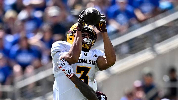 Arizona State Sun Devils wide receiver Reed Harris (3) catches a pass as Texas A&M Aggies cornerback Julio Humphrey (6) defends during the first quarter at Kyle Field, on Sept. 12, 2026. Arizona State Sun Devils wide receiver Reed Harris (3) catches a pass as Texas A&M Aggies cornerback Julio Humphrey (6) defends during the first quarter at Kyle Field, on Sept. 12, 2026.