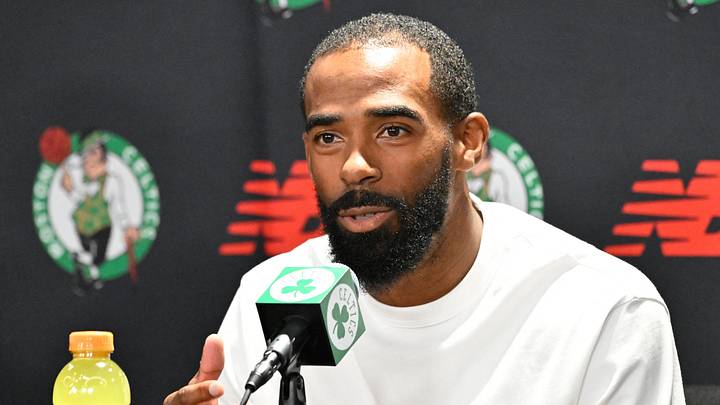 September 15, 2026; Boston, Massachusetts, USA; Boston Celtics guard Mike Conley (45) speaks during a press conference at The Auerbach Center at Boston Landing. Mandatory Credit: Eric Canha-Imagn Images September 15, 2026; Boston, Massachusetts, USA; Boston Celtics guard Mike Conley (45) speaks during a press conference at The Auerbach Center at Boston Landing. Mandatory Credit: Eric Canha-Imagn Images
