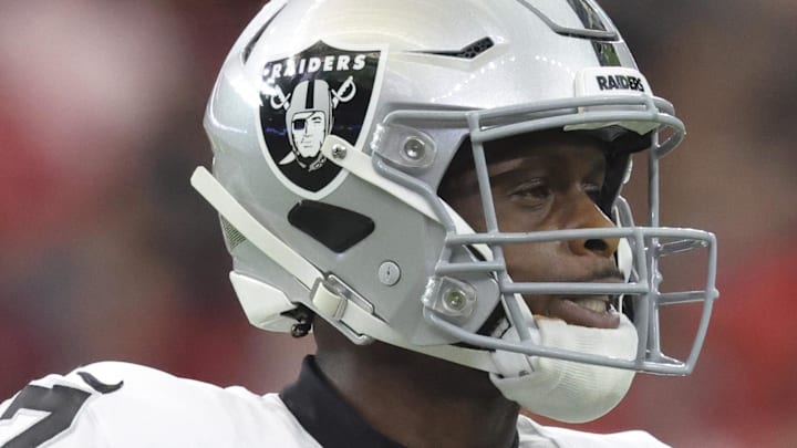 Dec 21, 2025; Houston, Texas, USA; Las Vegas Raiders quarterback Geno Smith (7) reacts after a play during the game against the Houston Texans at NRG Stadium. Mandatory Credit: Troy Taormina-Imagn Images Dec 21, 2025; Houston, Texas, USA; Las Vegas Raiders quarterback Geno Smith (7) reacts after a play during the game against the Houston Texans at NRG Stadium. Mandatory Credit: Troy Taormina-Imagn Images