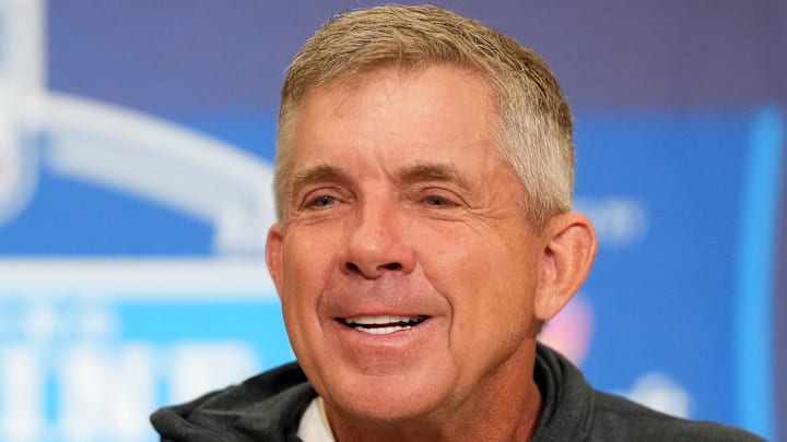 Feb 24, 2026; Indianapolis, IN, USA; Denver Broncos coach Sean Payton speaks at the NFL Scouting Combine at the Indiana Convention Center. Mandatory Credit: Kirby Lee-Imagn Images