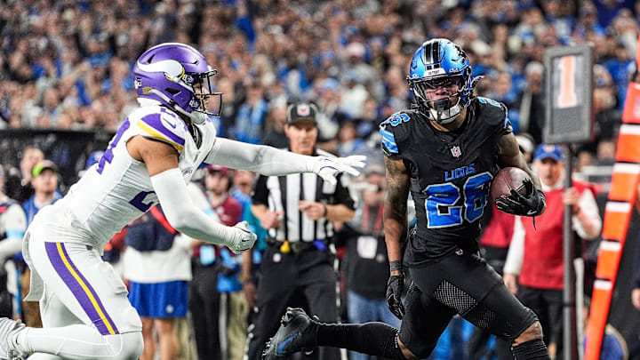 Detroit Lions running back Jahmyr Gibbs (26).