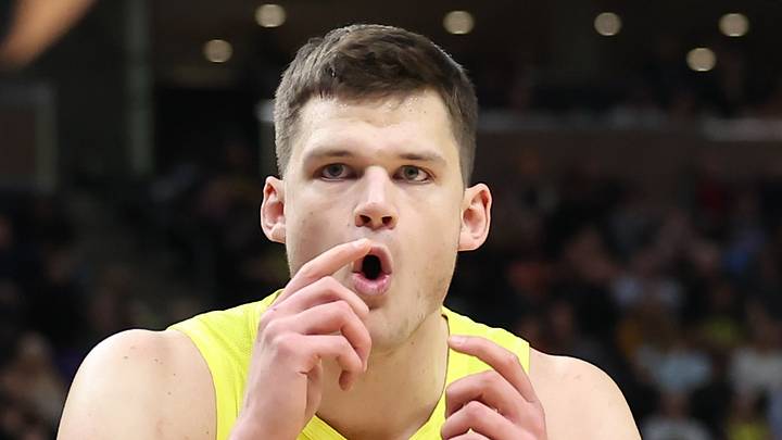 Utah Jazz center Walker Kessler (24) reacts to play with the San Antonio Spurs in the second half at Vivint Arena on February 28, 2023.