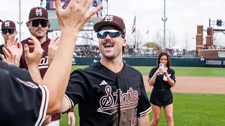 Mississippi State Designated Hitter/Pitcher Noah Sullivan (#18) during the game between the Lipscomb Bison and the Mississippi State Bulldogs at Dudy Noble Field at Polk-Dement Stadium in Starkville, MS. 